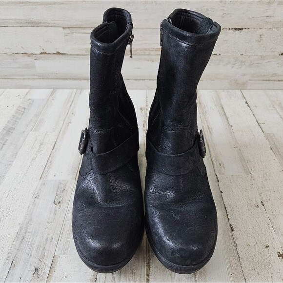 Sorel Joan Of Arctic II Black Suede Leatger Buckle Wedge Boots - Picture 2 of 9